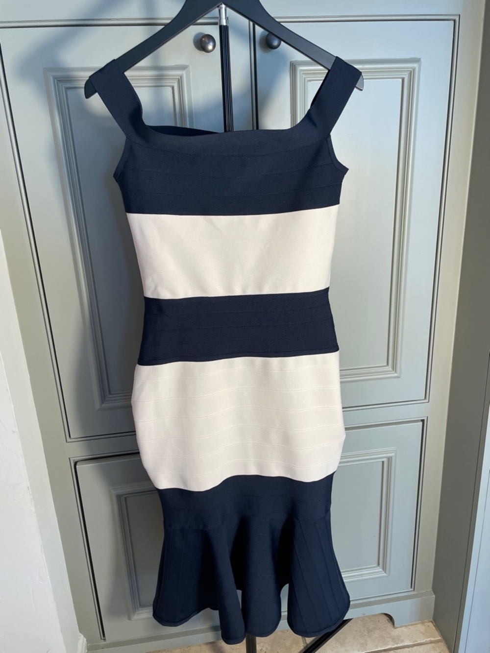 Navy White Colorblock Bandage Mermaid Dress Coastal Chic Resort Glam